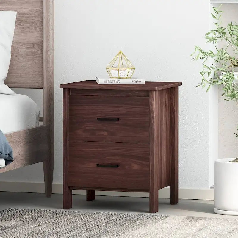 Table de chevet moderne avec 2 tiroirs et poignées métalliques