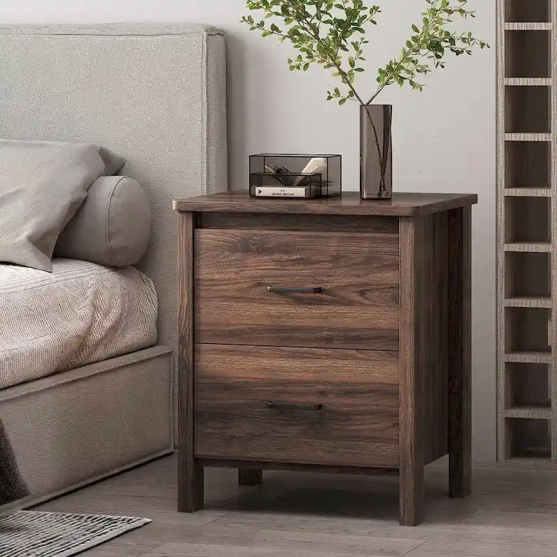 Table de chevet moderne avec 2 tiroirs et poignées métalliques