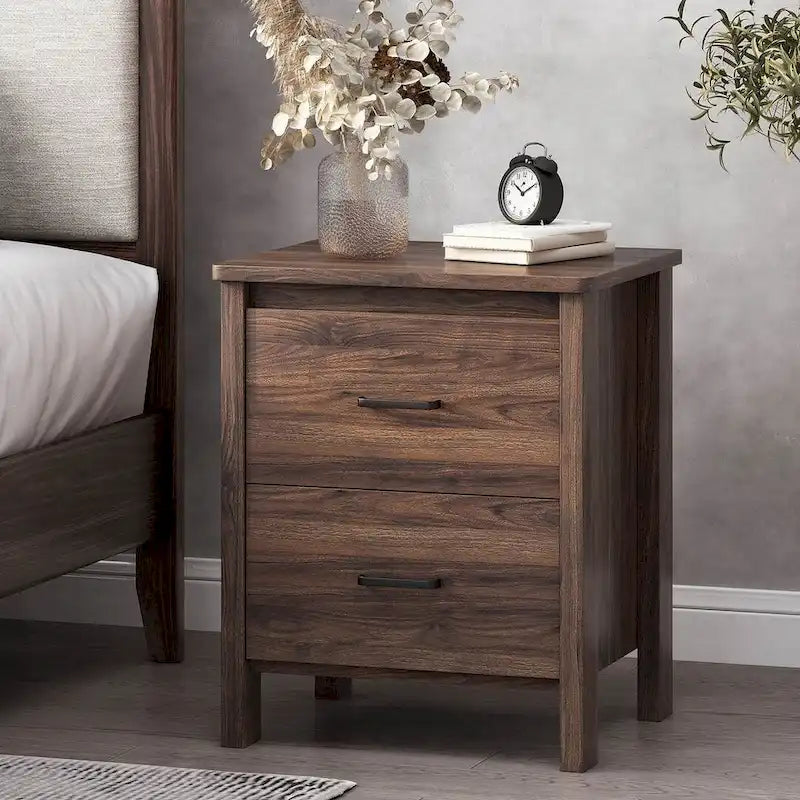 Table de chevet moderne avec 2 tiroirs et poignées métalliques