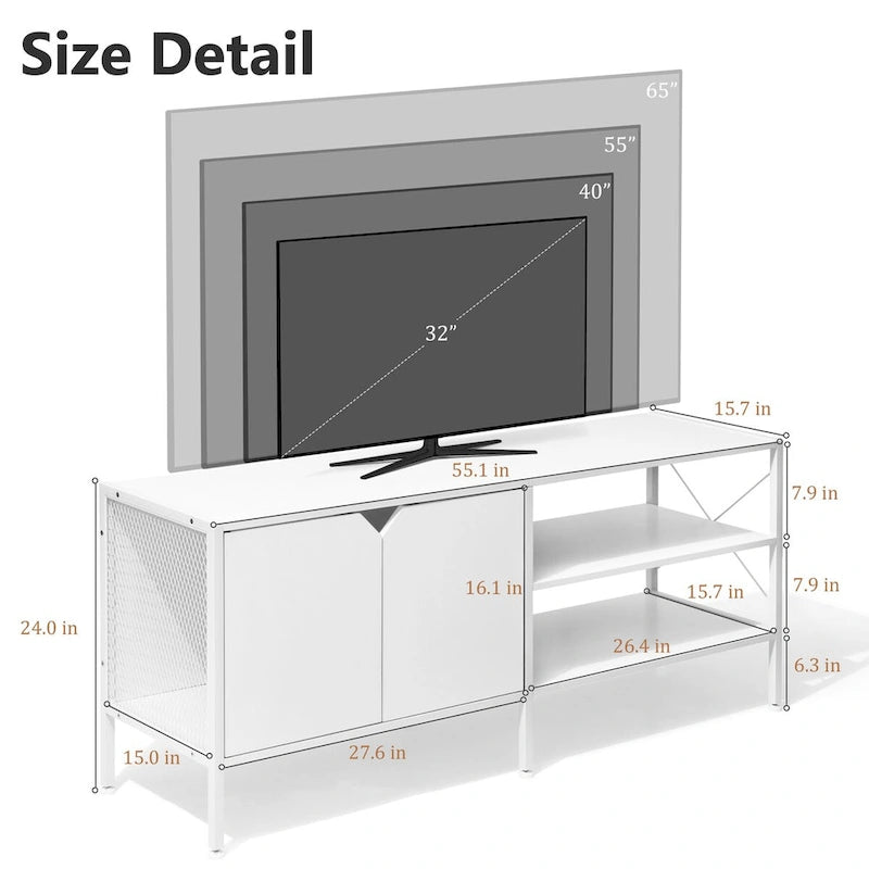 Meuble TV, console télé et centre de divertissement avec rangement - 140 cm L * 40 cm P * 61 cm H