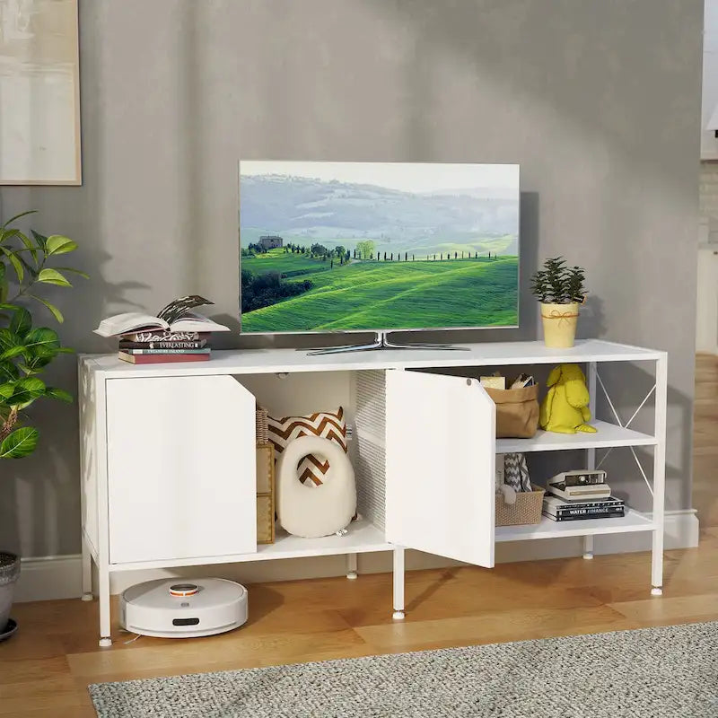 Meuble TV, console télé et centre de divertissement avec rangement - 140 cm L * 40 cm P * 61 cm H