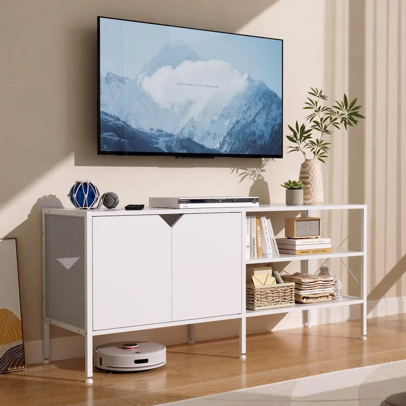 Meuble TV, console télé et centre de divertissement avec rangement - 140 cm L * 40 cm P * 61 cm H
