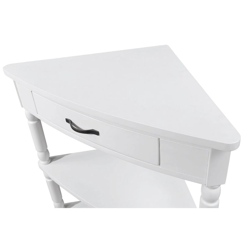 33.8Petite Table d'angle triangulaire, Table d'appoint d'angle en bois pour petits espaces, Table d'appoint d'angle à 3 niveaux avec pieds en bois massif