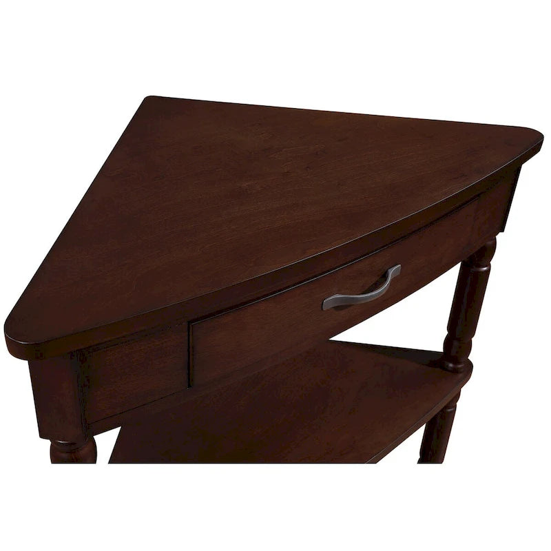 33.8Petite Table d'angle triangulaire, Table d'appoint d'angle en bois pour petits espaces, Table d'appoint d'angle à 3 niveaux avec pieds en bois massif