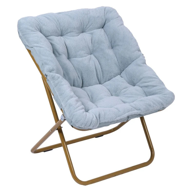 Folding Synthetic Fur Oversized Saucer Chair with Steel Frame - N/A