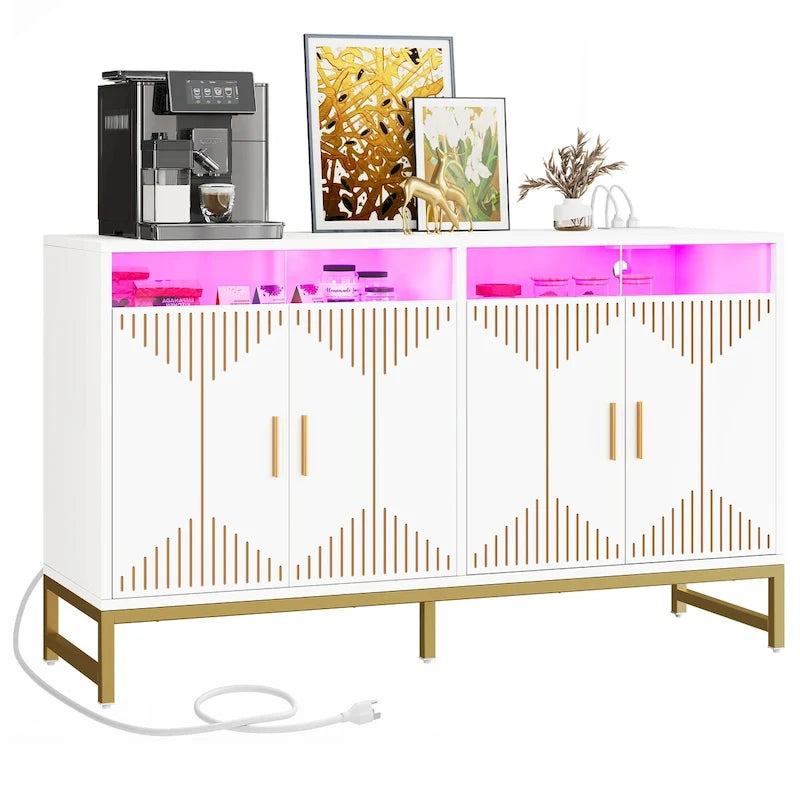 Buffet de salle à manger moderne avec éclairage LED et prise électrique pour cuisine