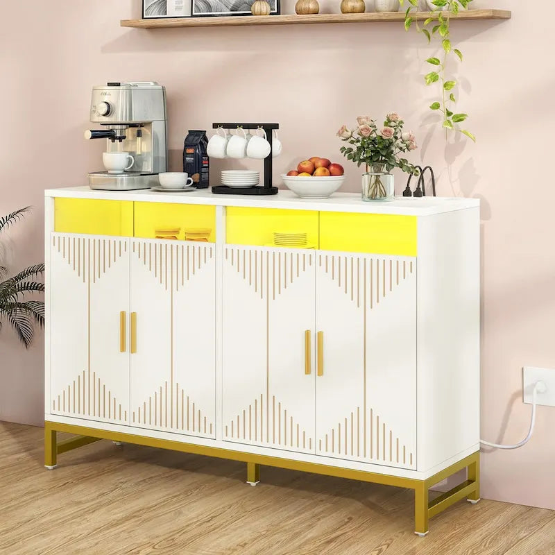 Buffet de salle à manger moderne avec éclairage LED et prise électrique pour cuisine