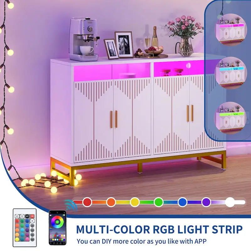 Buffet de salle à manger moderne avec éclairage LED et prise électrique pour cuisine