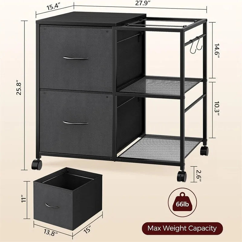 Caisson de rangement latéral à 2 tiroirs en tissu - 15,4 P x 27,9 L x 25,8 H