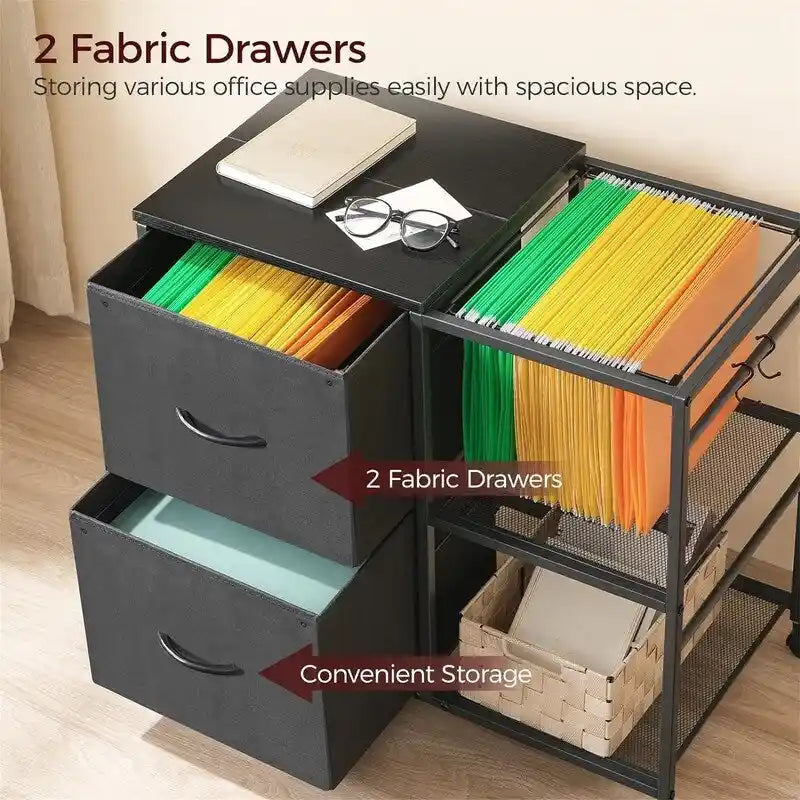 Caisson de rangement latéral à 2 tiroirs en tissu - 15,4 P x 27,9 L x 25,8 H
