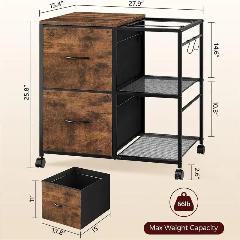 Caisson de rangement latéral à 2 tiroirs en tissu - 15,4 P x 27,9 L x 25,8 H