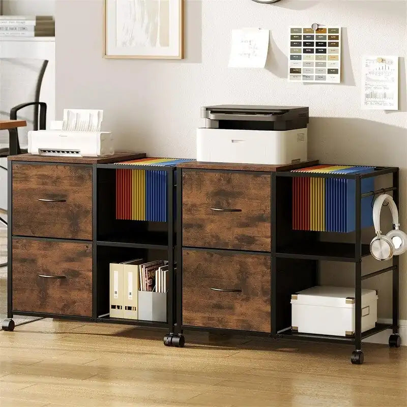 Caisson de rangement latéral à 2 tiroirs en tissu - 15,4 P x 27,9 L x 25,8 H