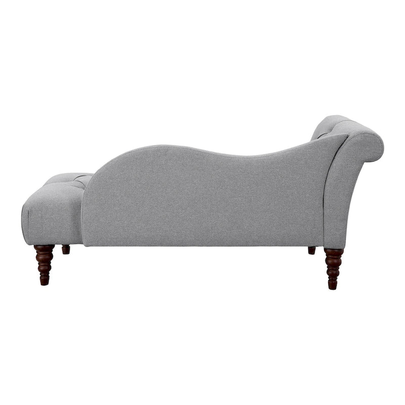 Chaise longue de 168 cm, en polyester gris capitonné, bois massif brun