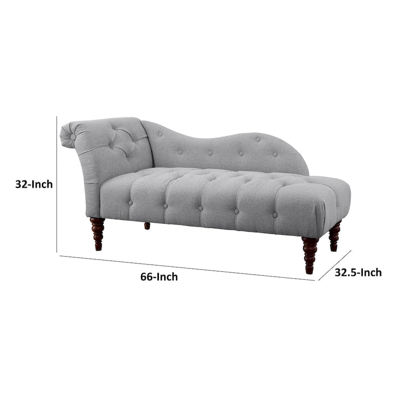 Chaise longue de 168 cm, en polyester gris capitonné, bois massif brun