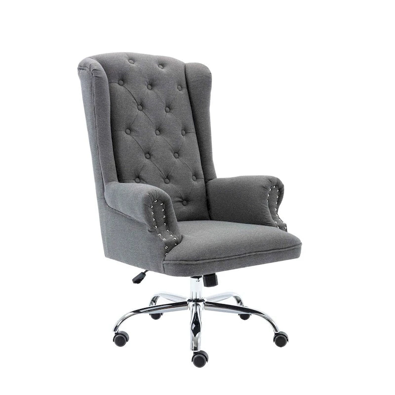 Chaise de bureau à oreilles, revêtement en lin