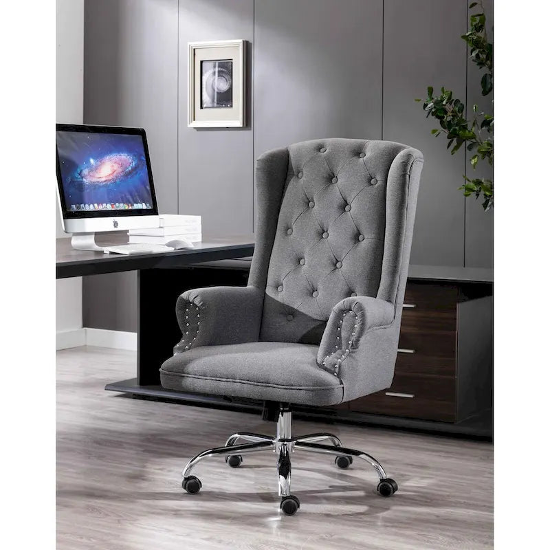 Porthos Home Iaen Wingback Office Chair For Desk, Linen Upholstery