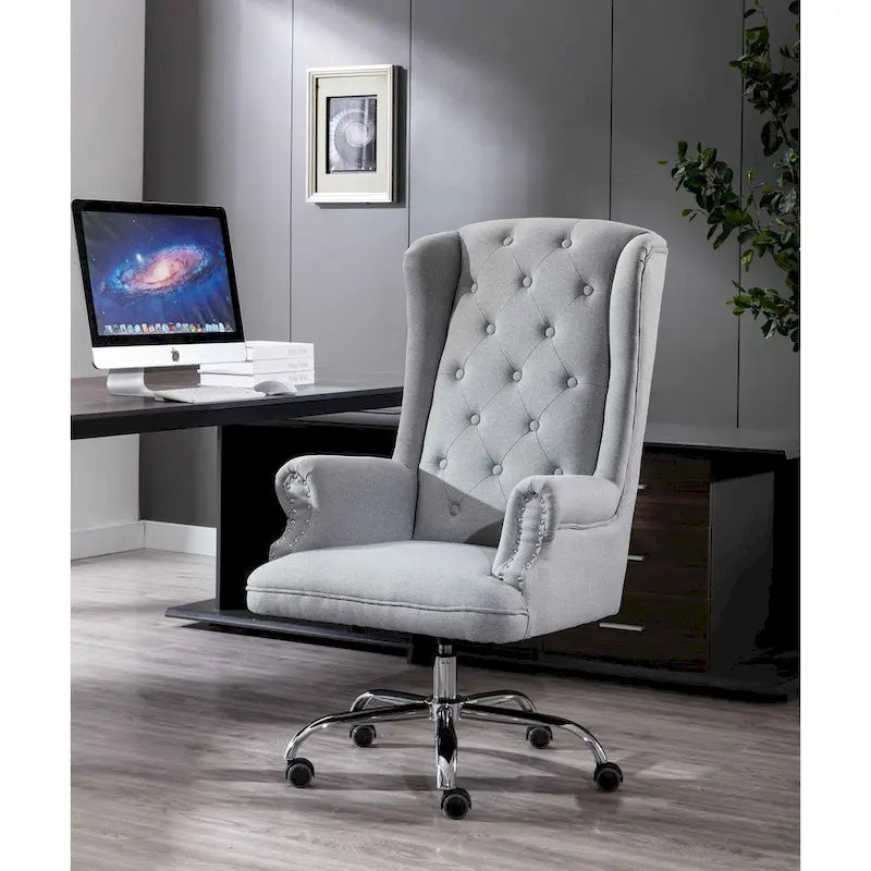 Chaise de bureau à oreilles, revêtement en lin