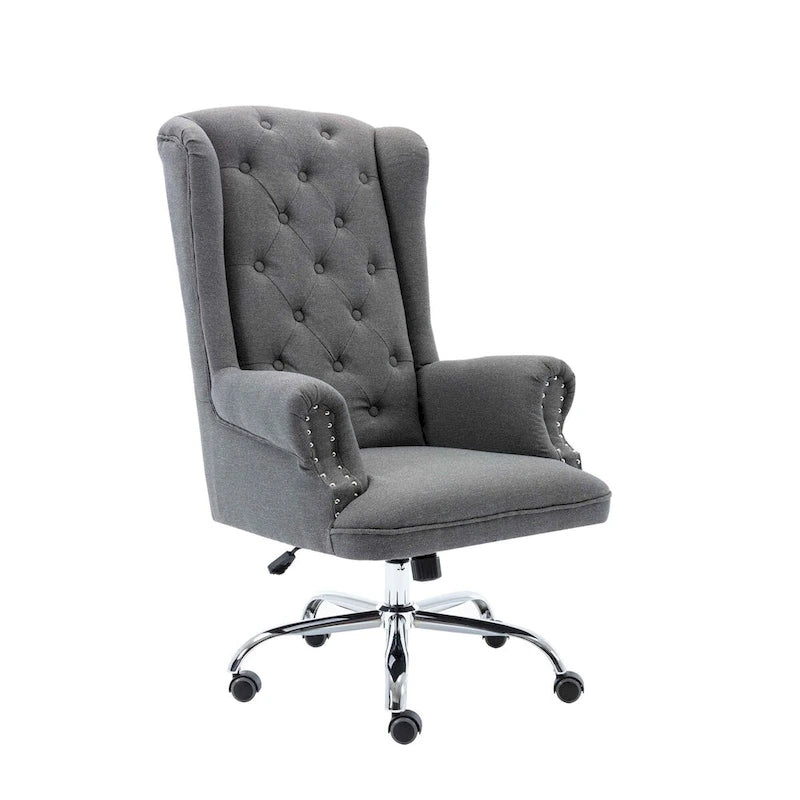 Chaise de bureau à oreilles, revêtement en lin