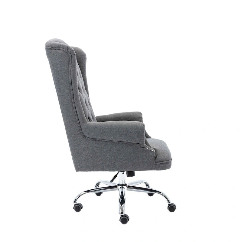 Chaise de bureau à oreilles, revêtement en lin