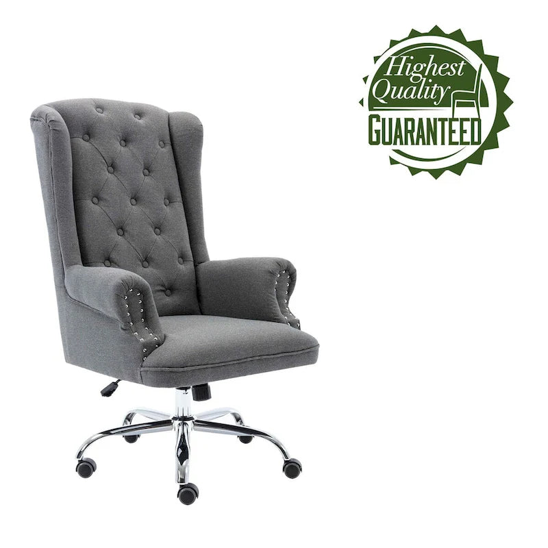 Chaise de bureau à oreilles, revêtement en lin