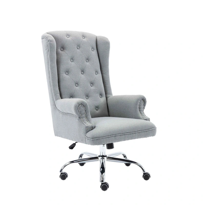 Chaise de bureau à oreilles, revêtement en lin