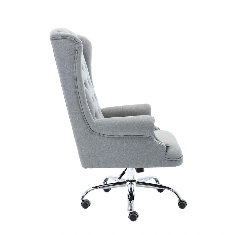 Chaise de bureau à oreilles, revêtement en lin