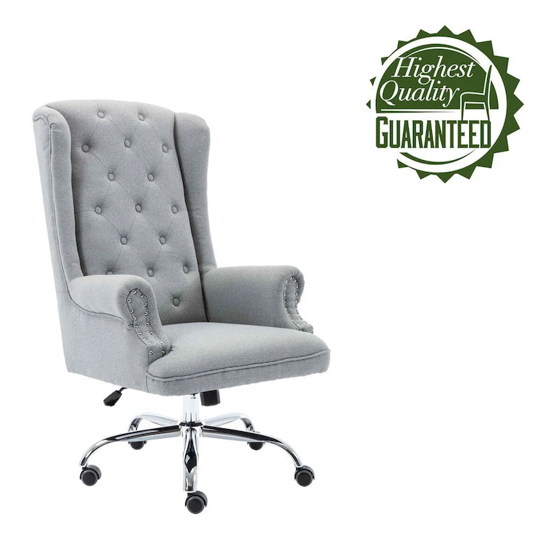 Chaise de bureau à oreilles, revêtement en lin