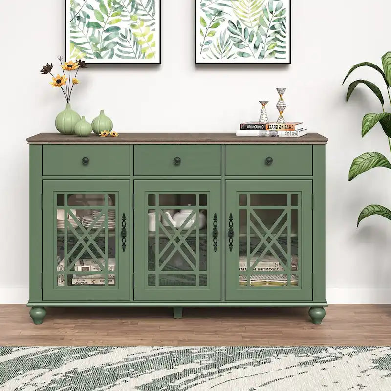 55 Vintage Style Kitchen Accent Buffet Sideboard Cabinet w/ Drawers - 55 in Width