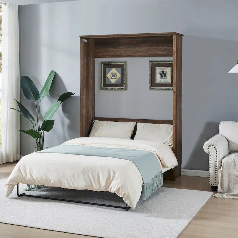 Half Self-Close and Open Murphy Bed Cabinet Space-Saving Bed