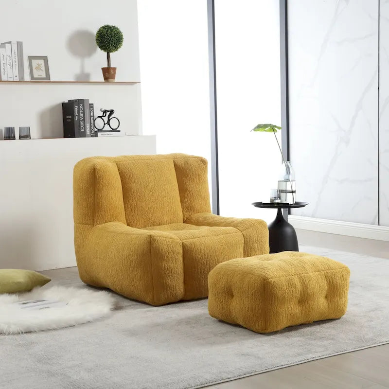 Fauteuil poire duveteux, canapé paresseux ultra doux avec mousse à mémoire de forme et repose-pieds, fauteuil poire moderne pour intérieur