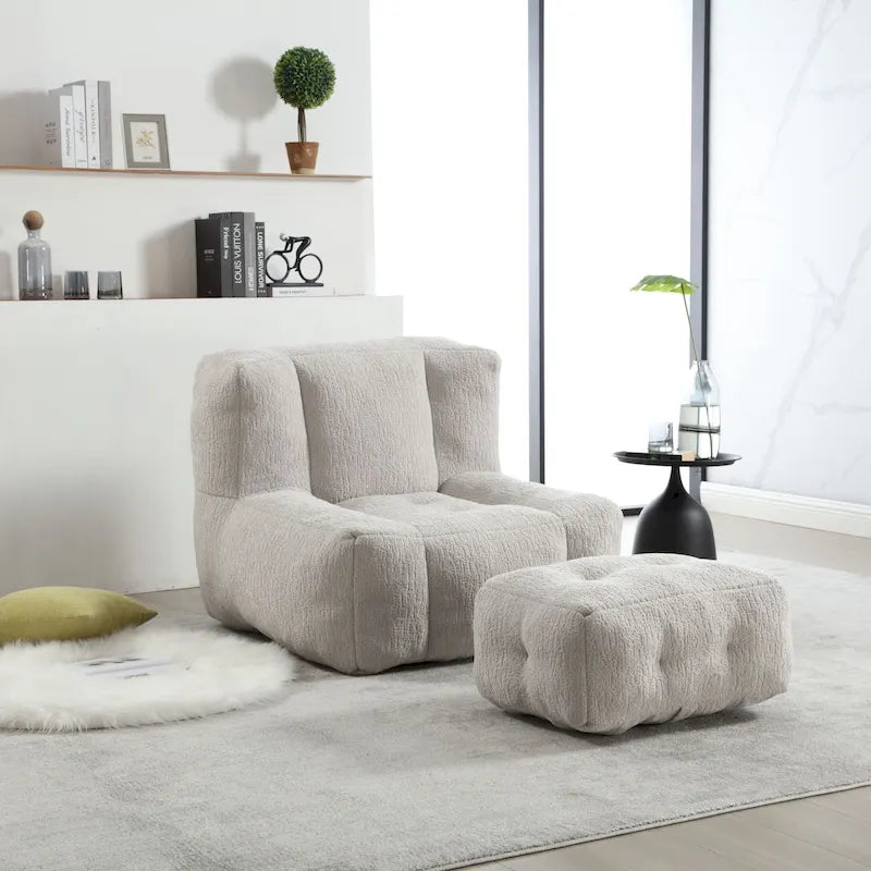 Fauteuil poire duveteux, canapé paresseux ultra doux avec mousse à mémoire de forme et repose-pieds, fauteuil poire moderne pour intérieur