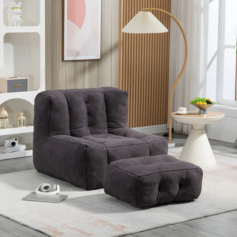 Fauteuil poire duveteux, canapé paresseux ultra doux avec mousse à mémoire de forme et repose-pieds, fauteuil poire moderne pour intérieur