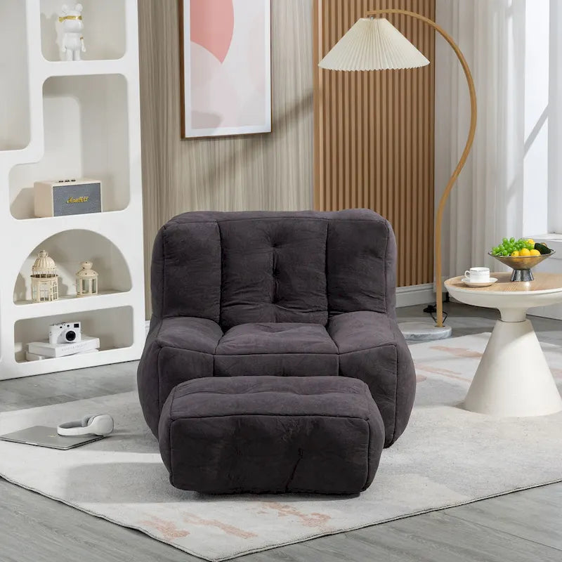 Fauteuil poire duveteux, canapé paresseux ultra doux avec mousse à mémoire de forme et repose-pieds, fauteuil poire moderne pour intérieur