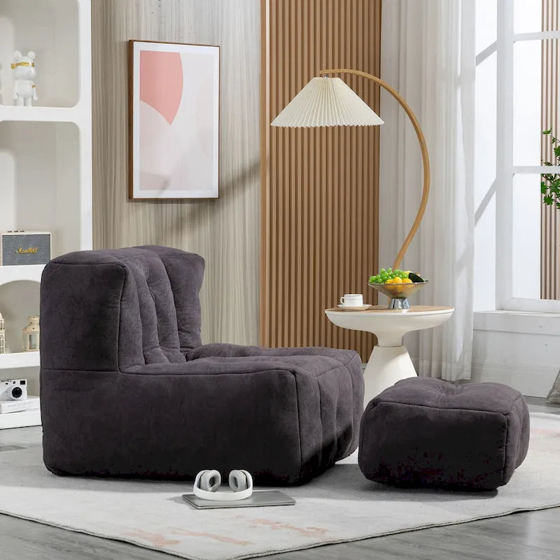 Fauteuil poire duveteux, canapé paresseux ultra doux avec mousse à mémoire de forme et repose-pieds, fauteuil poire moderne pour intérieur