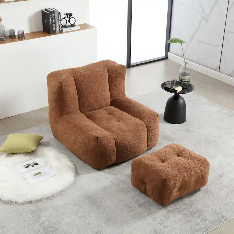 Fauteuil poire duveteux, canapé paresseux ultra doux avec mousse à mémoire de forme et repose-pieds, fauteuil poire moderne pour intérieur