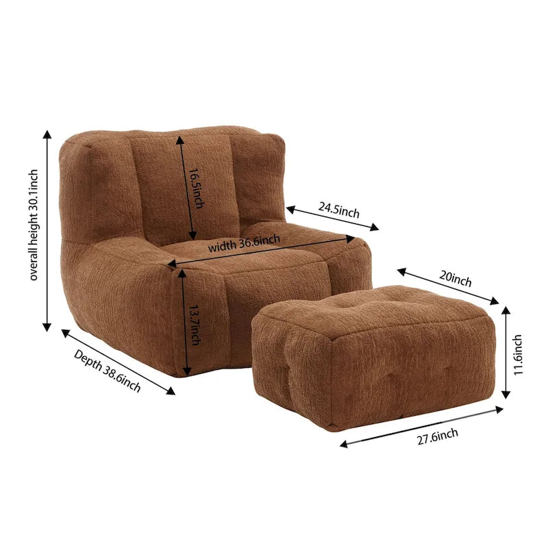 Fauteuil poire duveteux, canapé paresseux ultra doux avec mousse à mémoire de forme et repose-pieds, fauteuil poire moderne pour intérieur