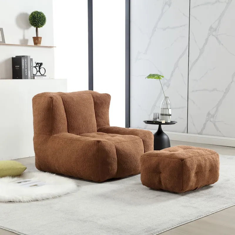 Fauteuil poire duveteux, canapé paresseux ultra doux avec mousse à mémoire de forme et repose-pieds, fauteuil poire moderne pour intérieur